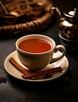 Photo of some Cinnamon Tea drink elegantly plated on a table. Generative AI