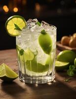 Photo of some Caipirinha drink elegantly plated on a table. Generative AI