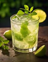 Photo of some Caipirinha drink elegantly plated on a table. Generative AI