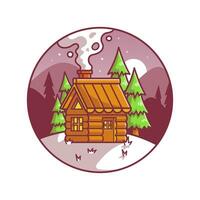 Snow Cabin in Winter Cartoon Vector Icon Illustration.  Building Holidays Icon Concept Isolated Premium Vector. Flat  Cartoon Style