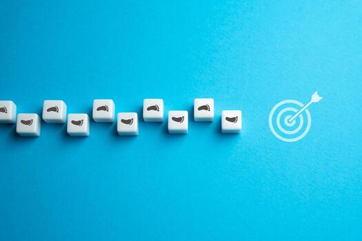 Go to the goal. Metaphor for achieving a task. Climb to success. Get to the top. Progress, effort, and determination. Ascend and conquer obstacles photo