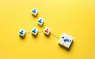 The mediator helps close the deal. Reaching an agreement. Set dialogue of opponents. Sign the contract. Come to a consensus. Cooperation instead of competition. Mediation between sides. photo