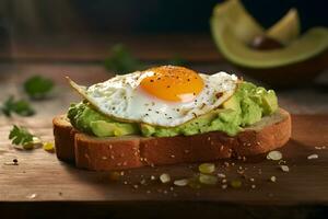 sabroso Fresco brindis con aguacate y huevo, fotografía ai generado foto