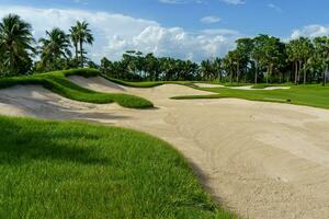 Golf course sand pit bunker aesthetic background,Used as obstacles for golf competitions for difficulty and falling off the course for beauty photo