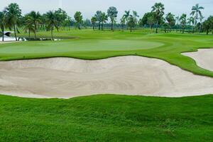 Golf course sand pit bunker aesthetic background,Used as obstacles for golf competitions for difficulty and falling off the course for beauty photo