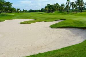 Golf course sand pit bunker aesthetic background,Used as obstacles for golf competitions for difficulty and falling off the course for beauty photo