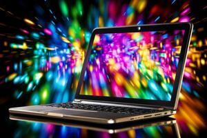 Mockup of beautiful laptop with multicolor background, Generative AI illustration photo