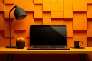 Mockup of beautiful laptop with multicolor background, Generative AI illustration photo