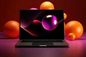 Mockup of beautiful laptop with multicolor background, Generative AI illustration photo