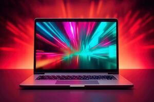 Mockup of beautiful laptop with multicolor background, Generative AI illustration photo