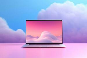 Mockup of beautiful laptop with multicolor background, Generative AI illustration photo