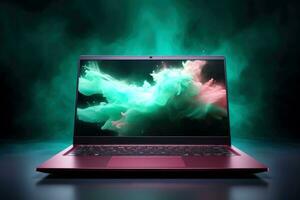 Mockup of beautiful laptop with multicolor background, Generative AI illustration photo