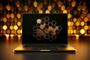 Mockup of beautiful laptop with multicolor background, Generative AI illustration photo