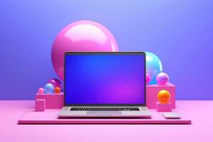 Mockup of beautiful laptop with multicolor background, Generative AI illustration photo