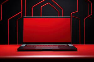 Mockup of beautiful laptop with multicolor background, Generative AI illustration photo
