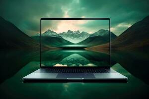 Mockup of beautiful laptop with multicolor background, Generative AI illustration photo