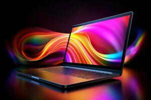 Mockup of beautiful laptop with multicolor background, Generative AI illustration photo