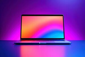 Mockup of beautiful laptop with multicolor background, Generative AI illustration photo