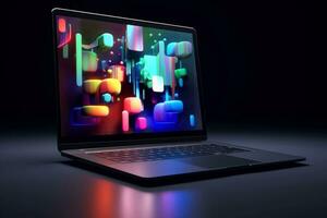 Mockup of beautiful laptop with multicolor background, Generative AI illustration photo