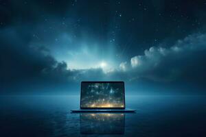 Mockup of beautiful laptop with multicolor background, Generative AI illustration photo