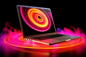 Mockup of beautiful laptop with multicolor background, Generative AI illustration photo