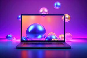 Mockup of beautiful laptop with multicolor background, Generative AI illustration photo