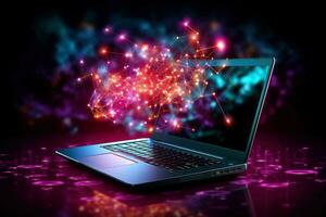 Mockup of beautiful laptop with multicolor background, Generative AI illustration photo