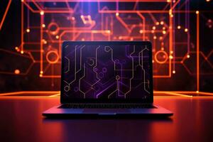 Mockup of beautiful laptop with multicolor background, Generative AI illustration photo