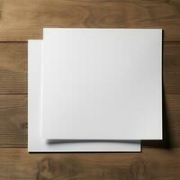 Blank White Paper Sheet on wooden table background. Generative AI photo