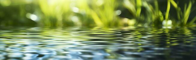 borroso imagen de natural antecedentes desde agua y plantas. generativo ai foto