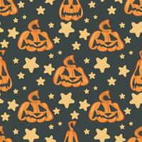 Cute Halloween background with pumpkins and stars vector