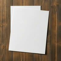 Blank White Paper Sheet on wooden table background. Generative AI photo