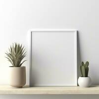 Mockup a Blank empty canvas. A gray wall on the background. Generative AI photo