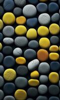 Some colorful stones are displayed, dark navy and yellow, AI Generative photo