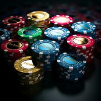 gambling in a casino. roulette, roulette chips, card table. AI generated photo