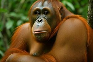 Portrait orangutan on the forest. AI Generative Pro Photo