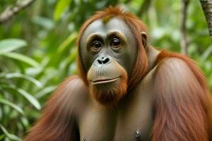 Portrait orangutan on the forest. AI Generative Pro Photo