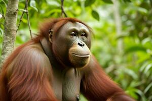 Portrait orangutan on the forest. AI Generative Pro Photo