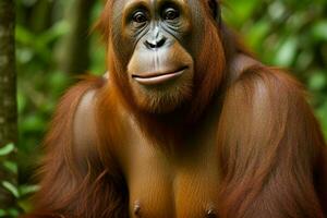 Portrait orangutan on the forest. AI Generative Pro Photo