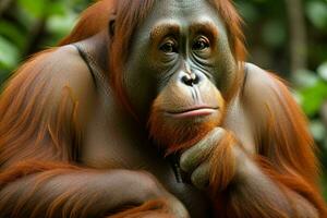 Portrait orangutan on the forest. AI Generative Pro Photo