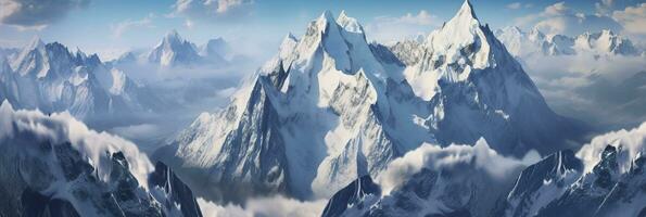 The beauty of a majestic and snow capped mountain range, with rugged peaks, AI Generative photo