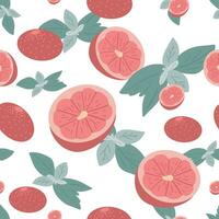 Groovy grapefruits leaves seamless hand drawn pattern vector