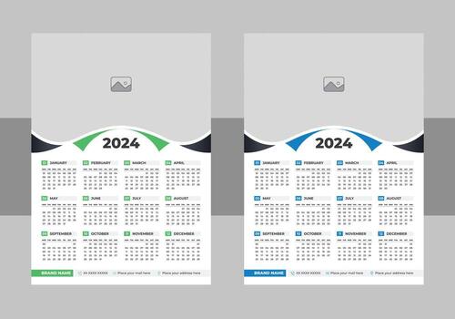 Calendar 2024 with simple and modern design, Week starts Monday, Simple calender layout or Yearly diary Organizer in English vector