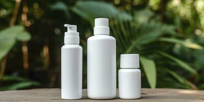 White Blank Cosmetics Mockup with natural theme background. AI Generative photo
