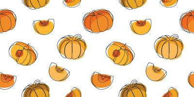 Line art seamless pattern of pumpkins. Continuous line drawing pumpkins. Autumn pumpkin line art pattern. Minimalist art vector