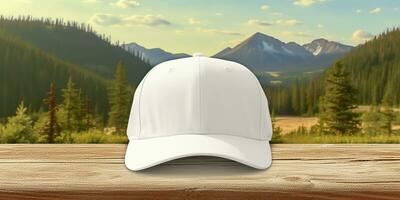 White Cap mockup on a natural background. Generative AI photo