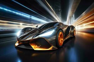 Fast Shutter Speed Creates Dynamic and Action Packed Image of Futuristic Car. AI Generative photo