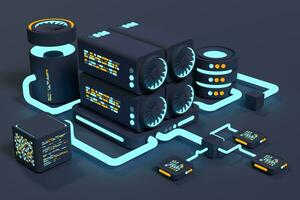 3d blockchain concepto. 3d criptomoneda plataforma creación de digital divisa. grande datos tecnología. 3d hacer ilustración foto