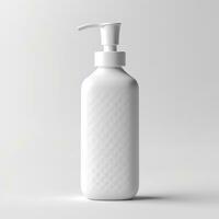 Cosmetic rounded all white soap bottle mockup on white table. AI Generative photo