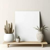 Mockup a Blank empty canvas. A gray wall on the background. Generative AI photo
